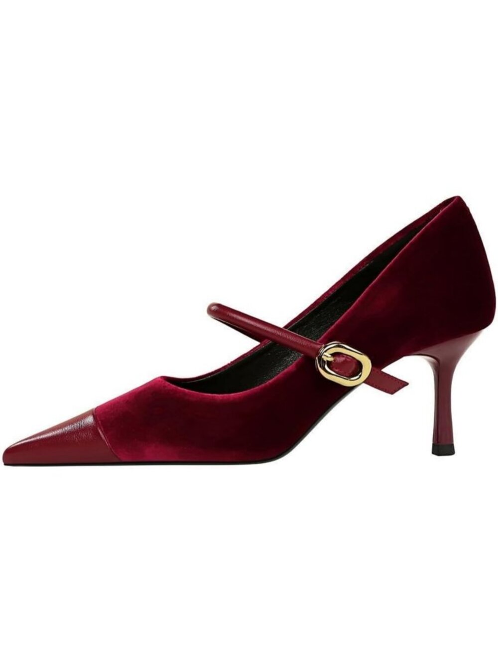 Women's Burgundy Pointed Toe Heels Slip On Single Strap Wedding Evening Shoes - Picture 4 of 6